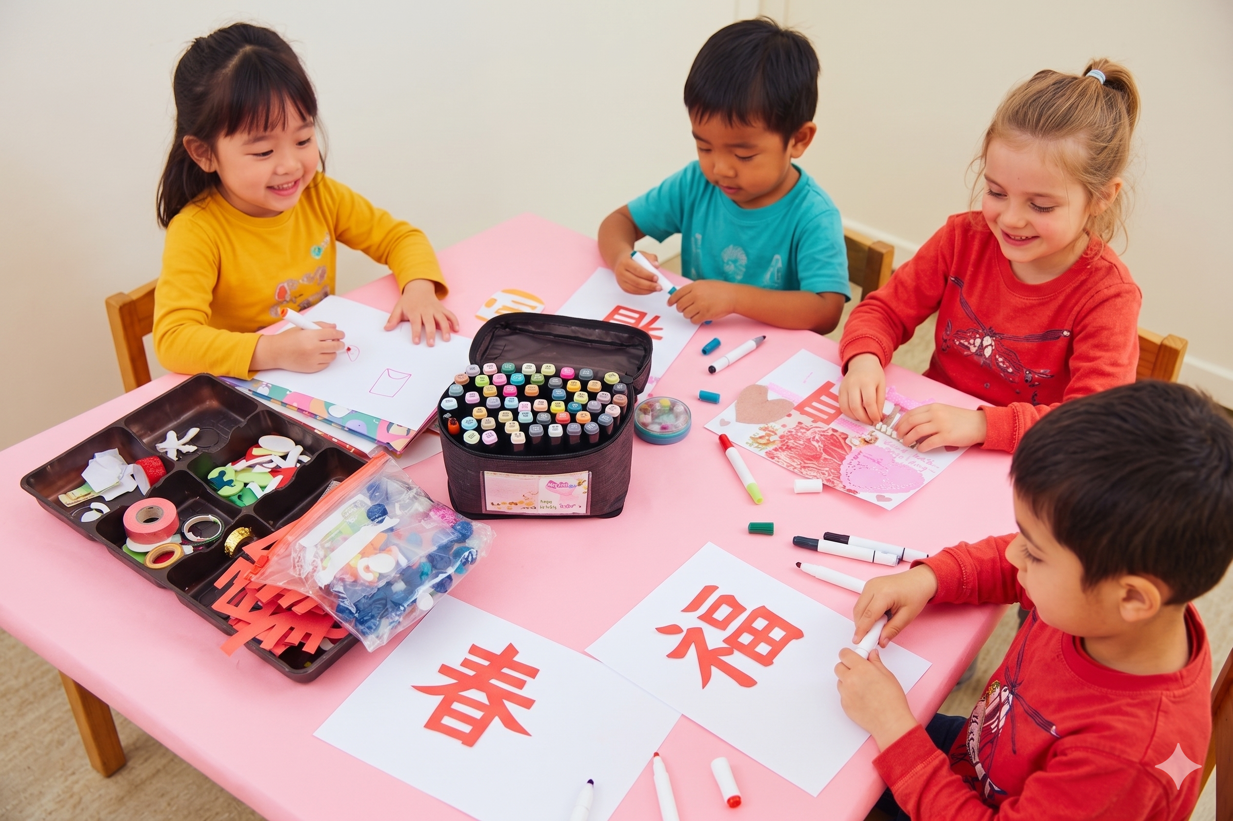 Kids crafting Chinese characters